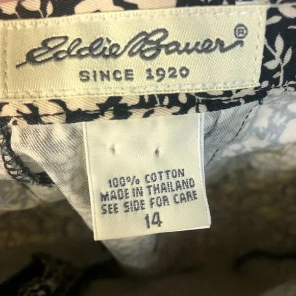 Eddie Bauer Floral Print Black Cream Straight Leg Pants Size 14 100% Cotton - Picture 5 of 5